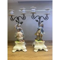 Шикарные старинные парные подсвечники, фарфор, Европа, очень редкие, много лотов с рубля