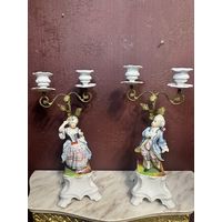 Шикарные старинные парные подсвечники, фарфор, Европа, очень редкие, много лотов с рубля