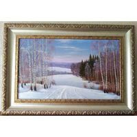 Картина холст, масло "берёзы в снегу" 44 на 64 см