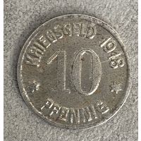 Монета 10 пфеннигов 1918 год. Кобленц. Веймарская республика.