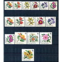 Бурунди - 1966г. - цветы - 16 марок - полная серия, MNH с отпечатками на клее, номинал 1 f с маленьким разрывом сверху, 2 марки с повреждением клея, 6 с пожелтением клея, 1 с пожелтением лицевой стороны [Mi 217 A - 232 A]. #3-Bu-67-B-1