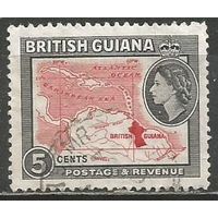 Британская Гвиана. Королева Елизавета II. Карта. 1954г. Mi#203.