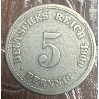 Монета 5 пфеннигов 1900 год. Германская империя.