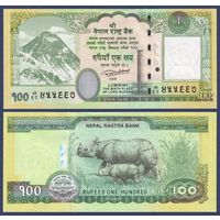 Непал, 100 рупий 2019 г, P-80 (гора Эверест, носороги), UNC