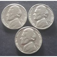 5 центов  1965.1966.1967 без МД США Джеферсон 3 монеты