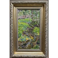 Жолток В.К "Ручеёк", этюд. Картон, масло. Размер с рамой 36,5х53 см.