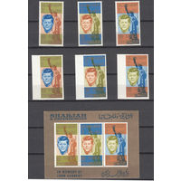 Кеннеди. Шарджа (ОАЭ). 1964. 3 марки с/з, 3 марки б/з и 1 блок. Michel N 107-109, бл11 (36,0 е)