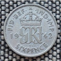 Великобритания 6 пенсов 1942 года. Король Георг VI. Серебро! Сторгуй за свою цену, предложи обмен!