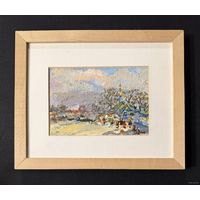 Хмелевский В.В "Пейзаж", картон, масло. Размер с рамой и паспарту 30х24,5 см.