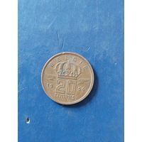 Бельгия 20 сантимов 1954 "BELGIE"