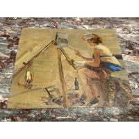 Картина. Масло. Картон. Академическая живопись. ЧСХ. СССР.