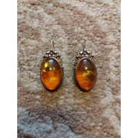 Серьги серебро с янтарем СССР