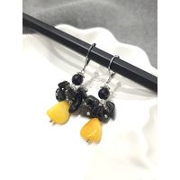 Винтажные ретро серьги с молочным янтарем и ониксом