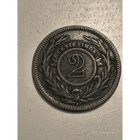2 centimos Uruguay 1869