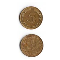 5 пфеннигов Германия 1980 года(J)