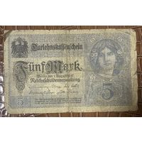 Банкнота 5 марок 1917 год. Германская империя. С рубля без МЦ.