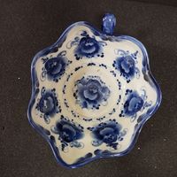 Блюдо (фруктовница, салатник) Лист, фарфоровое. Гжель