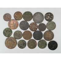 Монета Деньга, пол копейки, 1 копейка, 2 копейки, 1 копейка серебром, две копейки. Царизм. Одним лотом 20 шт. С рубля