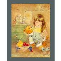 Открытка. Дети. Девочка. Мишка. Игрушки. Художник Ек. Бабок (чистая)
