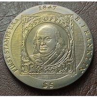 Британские Виргинские острова 5 долларов, 2007  Первая почтовая марка Соединенных Штатов - Франклин    ( 1-13-3 )