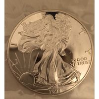 С рубля без мц! 1 доллар 1997 США шагающая свобода proof унция серебра