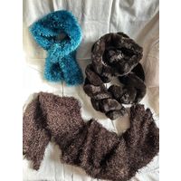 Шарфики травка и меховая спираль Теплые легкие красивые шарфики Замеры на фото шарфы травки по 13 руб ; меховой 24 руб . Цена за все три 35 руб. Цвет коричневый и морской волны Уточните наличие заране