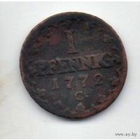КУРФЮРШЕСТВО САКСОНИЯ 1 ПФЕННИГ 1772. НЕЧАСТАЯ