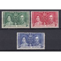 13.BrKS. Великобритания. Колонии.  Фолклендские острова. Коронация Георга VI и Елизаветы. 1937 г. Полная серия. Mi.##75-77.