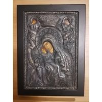 Копия византийской иконы в окладе. Богородица с младенцем Иисусом.