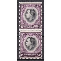 209.BrK. Великобритания. Колонии.  Юго- Западная Африка. Георг VI. Стандарт. 1937 г. 2x4P. Mi.##192/193. MNH.
