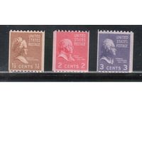 США-1939, (Скотт.849-851), **/*  Стандарт, Президенты,гориз. перф.