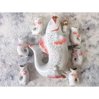 Коньячный набор Рыбки (1) штоф+6 рюмок Полонский завод 1973-2000 г.г.