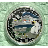 1 доллар 2004 Австралия. Австралийские антарктические территории. Станция MAWSON 1954-2004. Юбилей Пингвины Серебро 999