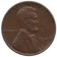 Соединённые Штаты Америки (США). 1 цент 1948. Пшеничный цент.