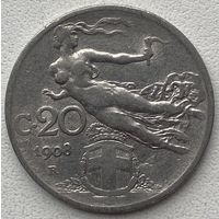 Италия 20 чентезимо 1908 г.