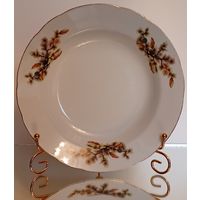 Japan. Япония.Тарелка. Костяной Фарфор. Кедровая ветка. Шишки. Диаметр 23 см