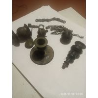 Старинная Бронза, Подсвечники, Бубенчики целые,цепочка и красивый ключик.