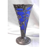 Салфетница Ваза для салфеток с синей вставкой Серебрение
