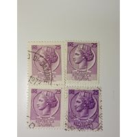 Италия 1955 Марка изображает профиль Аретузы, отсылка к древним сиракузским монетам.