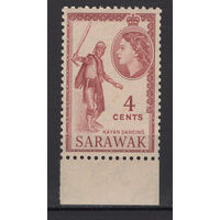 Саравак /Sarawak 1955** 4 cents, туземец танцор, тонированный клей SG#190