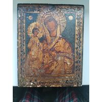 Старинная икона Троеручица. Письмо по серебру  школа холуй.