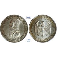 3 марки 1927 г. F. Веймарская республика. Германия. NGC MS 63. 450 лет Тюбингенскому университету. Серебро. Очень редкие. 50 тыс. шт. КМ# 54
