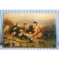 Репродукция на фанере "Охотники на привале", глянец, СССР