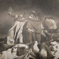 Ладья Данте. Энциклопедическая гравюра СПБ. 19-20века 24х16см. РАСПРОДАЖА КОЛЛЕКЦИИ.