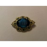Брошь Sphinx Синее стекло клеймо Леленец Англия 60-е