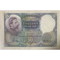 Банкнота Испания 50 песет 1931 год.