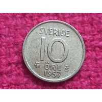 Швеция 10 эре 1957 г. Серебро.