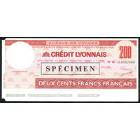 Дорожный чек 200 франков Образец Банк Credit Lyonnais Франция