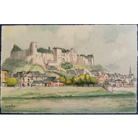 Художественная открытка с акварели, г.Шинон. Из Франции в Германию. 1946 г.