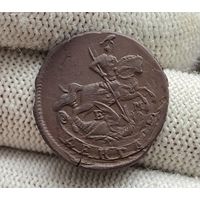 Денга 1767 ЕМ Двойной удар. Конь в шерсти! Высокий рельеф!